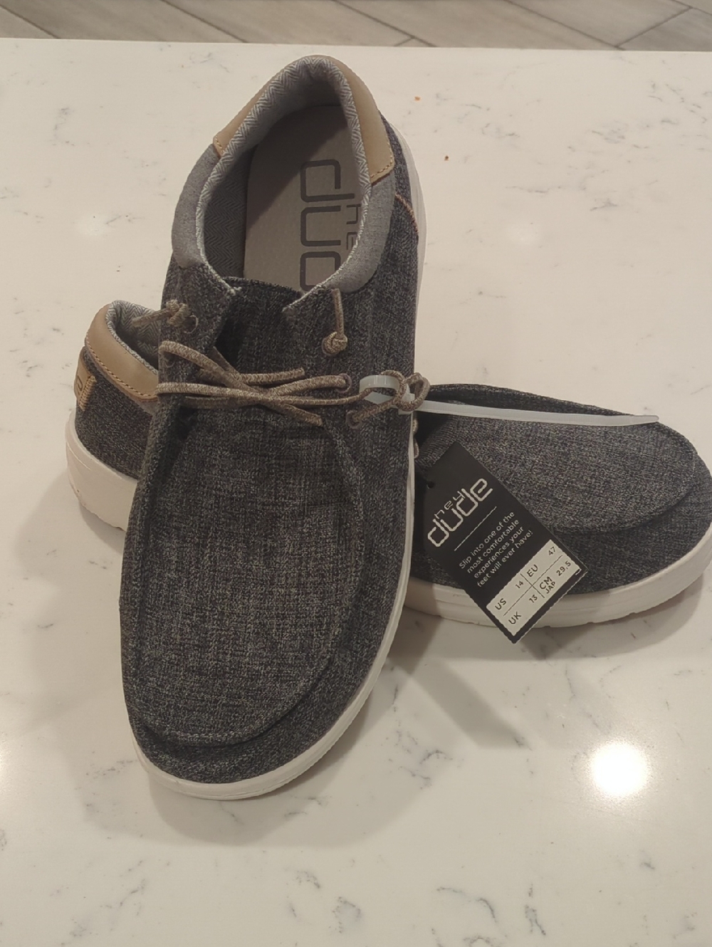 Hey Dude Men's Gray Canvas Slip-On Loafers with Tan Accents